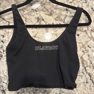 PLAYBOY Black Sleeveless Fitted Crop Tank Top